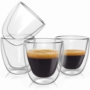 Double Wall Espresso Cups Set - Insulated Coffee Shot Glasses - 2.6oz, Set of 4 - Demitasse Gift Box