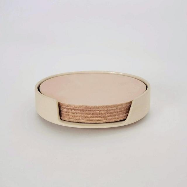Leather & Ceramic Coaster Set