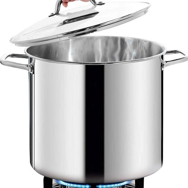 HOMICHEF Commercial Grade LARGE STOCK POT 24 Quart With Lid - Nickel Free Stainless Steel Cookware Stockpot 24 Quart - Healthy Cookware Polished Stockpots - Heavy Duty Induction Pot Soup Pot With Lid