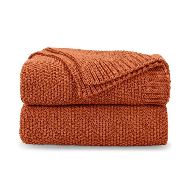 CozeCube Orange Throw Blanket for Bed, Soft Cozy Cable Knit Throw Blanket for Twin Bed, Lightweight Warm Decorative Farmhouse Christmas Throw Blanket for Couch Sofa, 60"x80", Burnt Orange