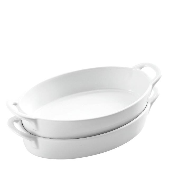 Bruntmor 10" x 6" Oval Ceramic Deep Dish Pie Pan, White Set of 2