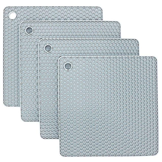Smithcraft Square Light Grey Silicone Pot Holder, Multi-Purpose Drying Trivet Mat, Kitchen Table pad, (Set of 4) Non Slip, Flexible, Durable,Heat Resistant Pads (Light Grey-Square)