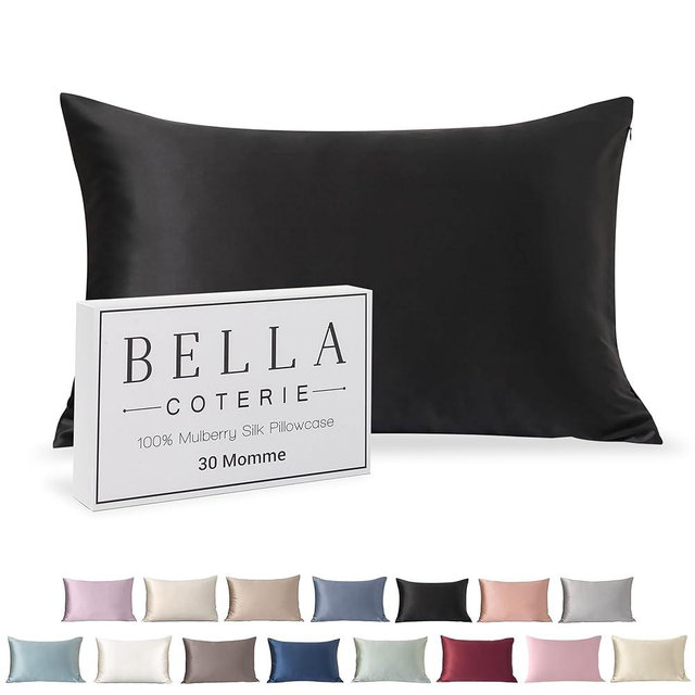 Bella Coterie Luxury Silk Pillowcase for Hair and Skin | 30 Momme | 100% Pure 6A Mulberry Silk | Super Soft | Perfectly Plush [Standard, Jet Black]