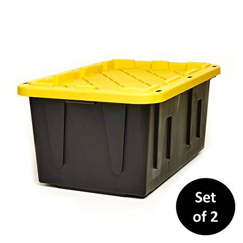 HOMZ Tough Durabilt Tote Box, 27 Gallon, Stackable, 2-Pack, Set of 2, Black and Yellow, 2 Piece