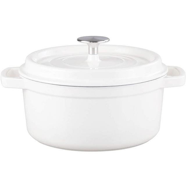 EDGING CASTING Enameled Cast Iron Dutch Oven Casserole Dish, Large Loop Handles & Self-Basting Condensation Ridges On Lid (4QT, White)