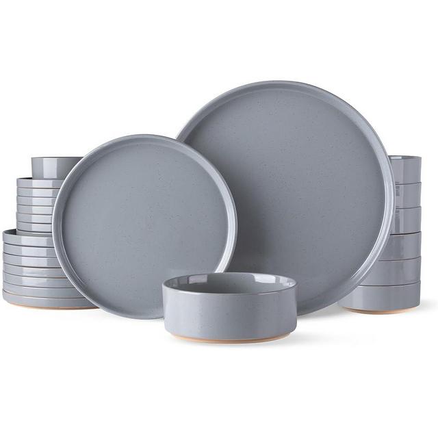 AmorArc Ceramic Dinnerware Set for 8 | Speckled Stoneware Plates and Bowls with Rustic Terracotta Underside| Scratch Resistant,Dishwasher & Microwave Safe Dishes Sets- 24pcs Gray