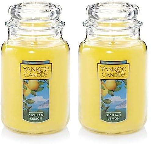 Yankee Candle Sicilian Lemon Scented Classic 22oz Large Jar Single Wick Candle, Over 110 Hours of Burn Time, Perfect for Home Decor, Parties, and Gifts (Pack of 2)