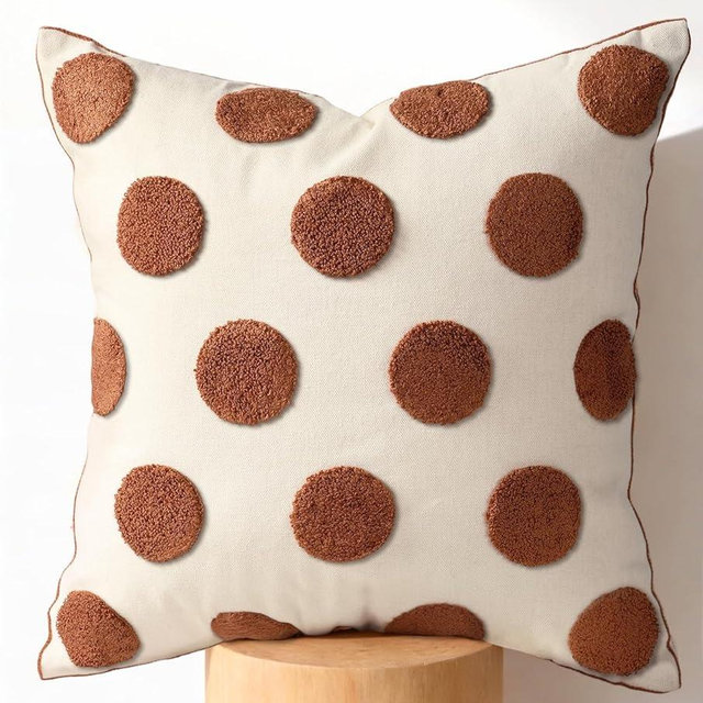 Kokaaee Embroidered Throw Pillow Cover 18x18 Inch - Modern Geometric Decorative Pillow Cover with Zipper for Sofa Couch Living Room Chair Bed Car Aesthetic Design Pillow Case, Brown Polka