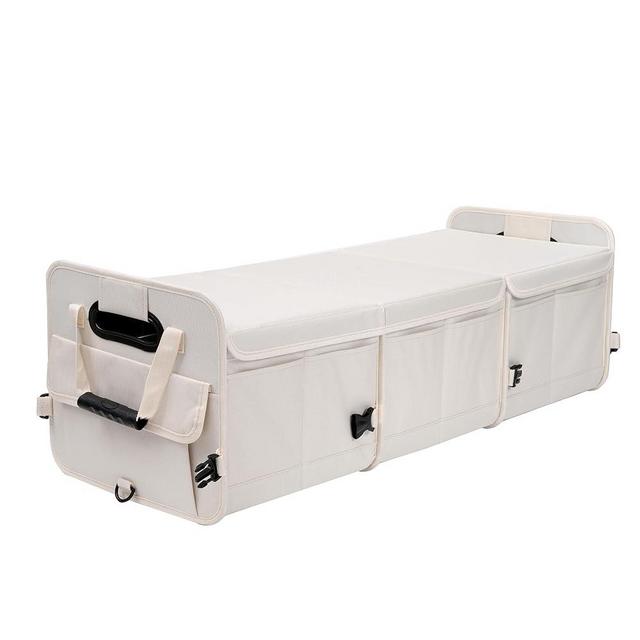 AOKJOY Car Trunk Organizer with Lid Car Storage Organizer Collapsible Multi Compartment Adjustable Straps Car Organizer for SUV, Truck, Sedan(Beige)
