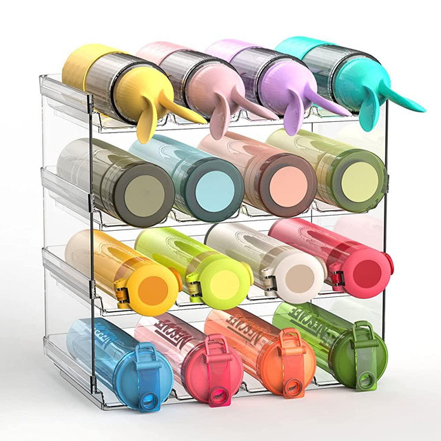 ZIJUND Water Bottle Organizer for Cabinet, 4 Pack Stackable Plastic Water Bottle Holder, Wine Racks for Kitchen Pantry Organization and Storage, Holds 16 Bottles