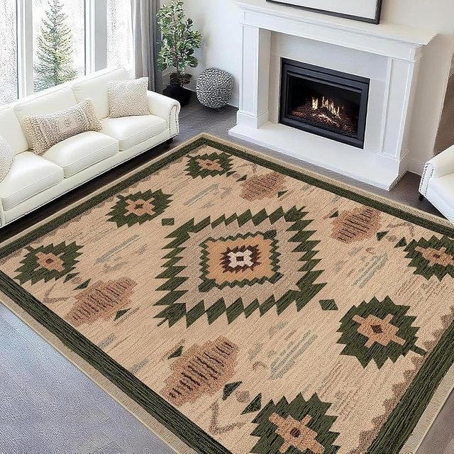 Area Rug 8x10 for Living Room Western Rug Aztec Southwestern Rugs Machine Washable Tribal Navajo Southwest Rug Non Slip Printed Low-Pile Indoor Floor Carpet for Dining Room Bedroom Office, Camel