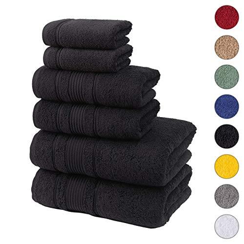 Qute Home Spa & Hotel Towels 6 Piece Towel Set, 2 Bath Towels, 2 Hand Towels, and 2 Washcloths - Black