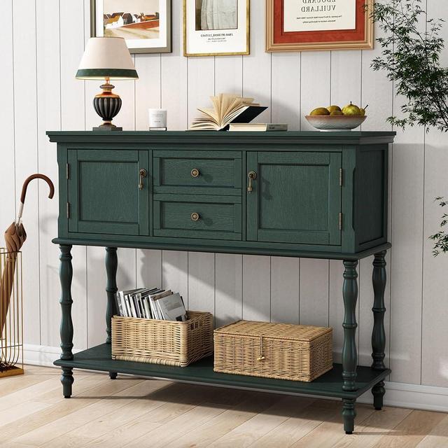 ARTPOWER Console Table with 2 Door, Open Storage Shelf and Retro Entryway Table with 2 Drawers Cabinets, Accent Table, Behind Couch Table for Living Room, Foyer and Hallway, Green