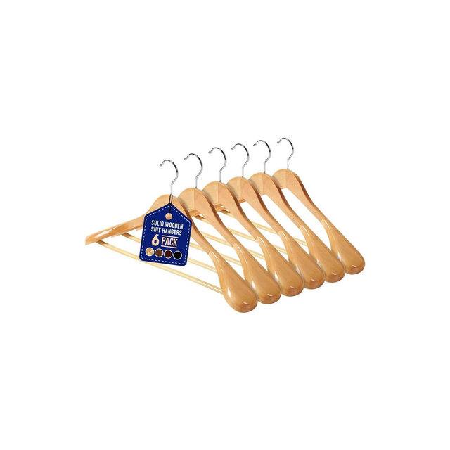 Lifemaster Solid Wooden Hangers for Clothes - Heavy Duty Suit Hanger Set with Chrome 360° Swivel Hook- Wide Shoulder Wooden Coat Hangers Pack of 8