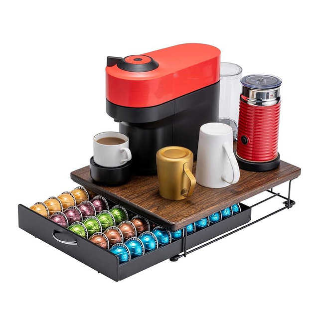 Flagship for Nespresso Pod Holder Vertuo Pod Drawer Coffee Pod Storage for Vertuo Pod with Elegant Wood Top(50 Pods Capacity)