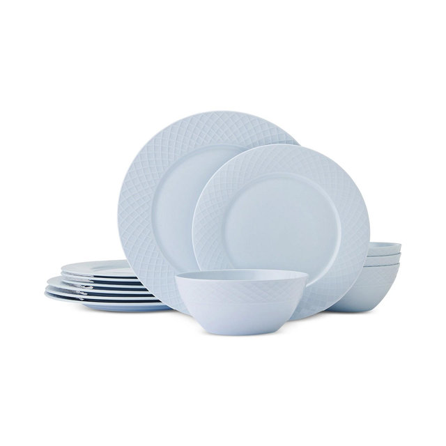 Mikasa Trellis Misty Blue 12 Pc. Dinnerware Set, Service for 4