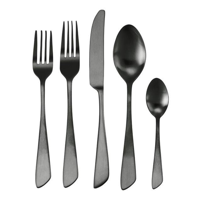 20pc Stainless Steel Gibbous Silverware Set Black - MegaChef