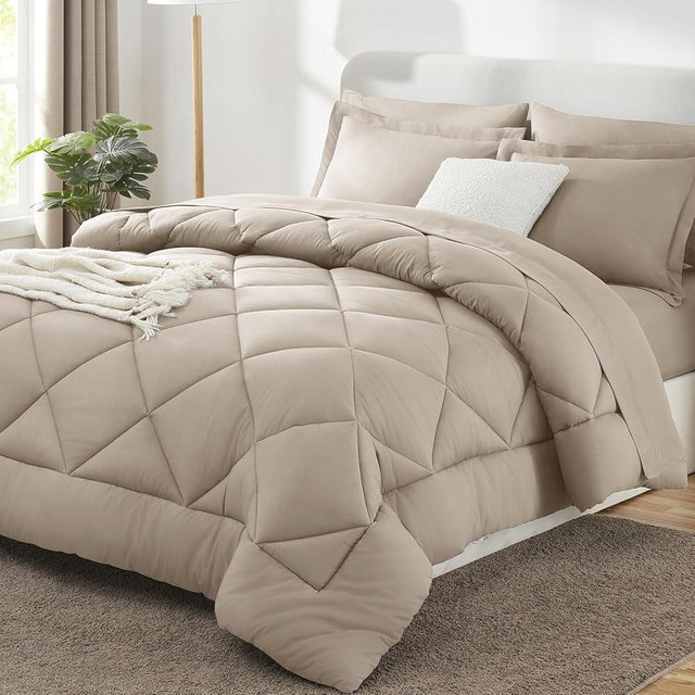CozyLux King Comforter Set with Sheets 7 Pieces Bed in a Bag Oatmeal All Season Bedding Sets with Comforter, Pillow Shams, Flat Sheet, Fitted Sheet and Pillowcases