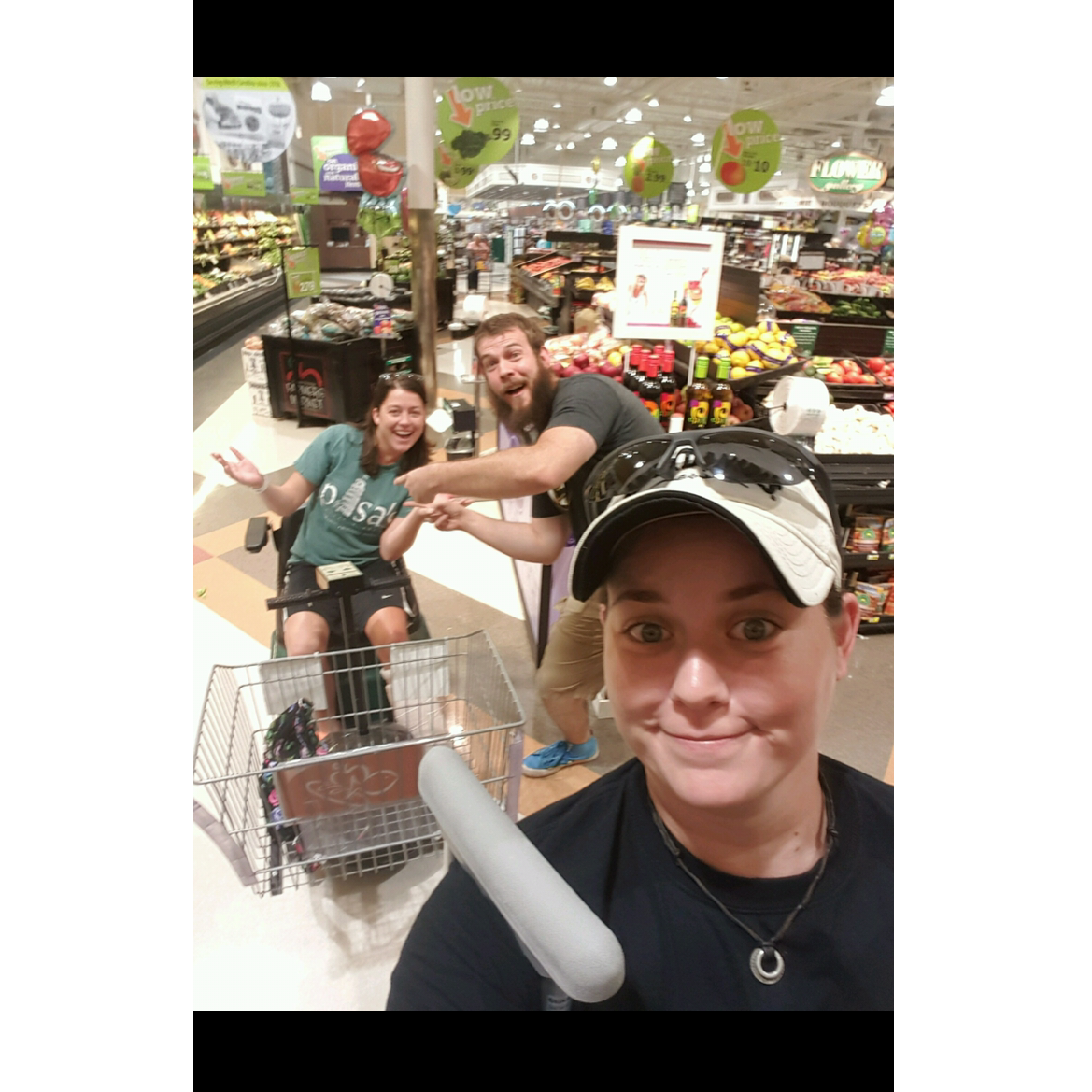 Freshly broken leg, shopping with Phil and Toast.
