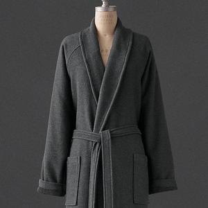 Textured-Weave Terry Robe - Heathered Charcoal, Size M