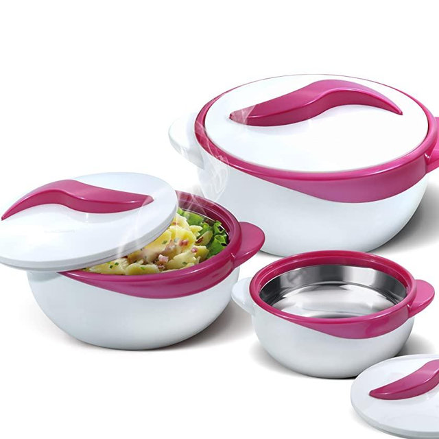 Pinnacle Insulated Casserole Dish with Lid 3 pc. Set 2.6/1.5/1 qt. Hot Pot Food Warmer/Cooler –Thermal Soup/Salad Serving Bowl- Stainless Steel Hot Food Container–Best Gift Set for Moms –Holidays