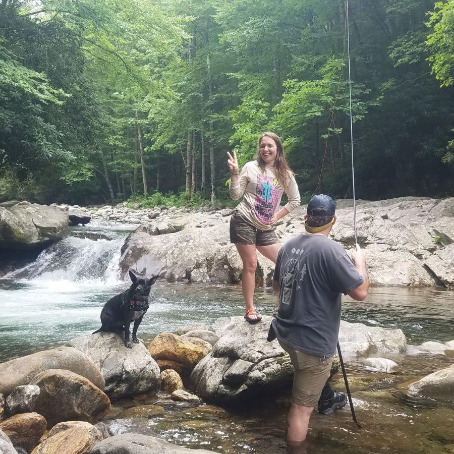 Classic scenario of Corey fishing and Kelly goofing