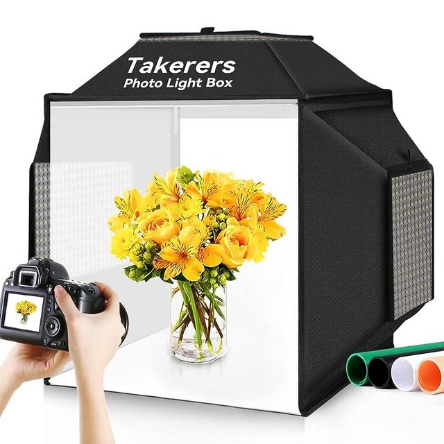 Photo Studio Light Box for Photography: Takerers 16"x16" Upgraded 480 LED Product Lightbox with 3 Stepless Dimming Light Panels, Professional Photo Background Shooting Tent with 4 Color Backdrops