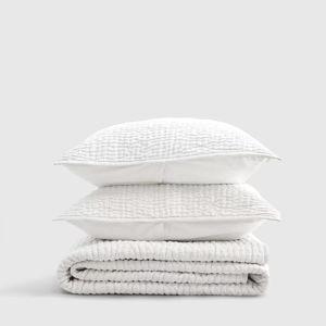 European Linen Cotton Stitch Quilt Set in White | King