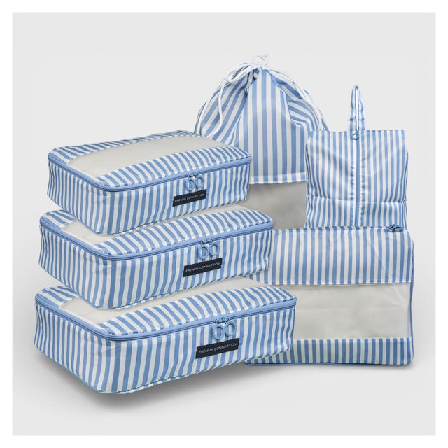 French Connection 6pc Packing Cube Set - Travel Storage Organizer Set for Luggage in Blue