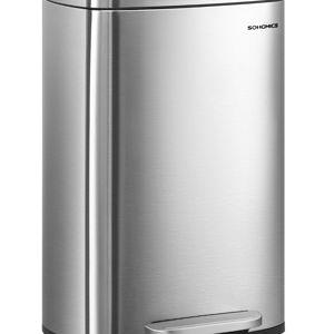 SONGMICS 13 Gallon (50 L) Trash Can, Stainless Steel Kitchen Garbage Can, Recycling or Waste Bin, Soft Close, Step-On Pedal, Removable Inner Bucket, Silver ULTB050E01