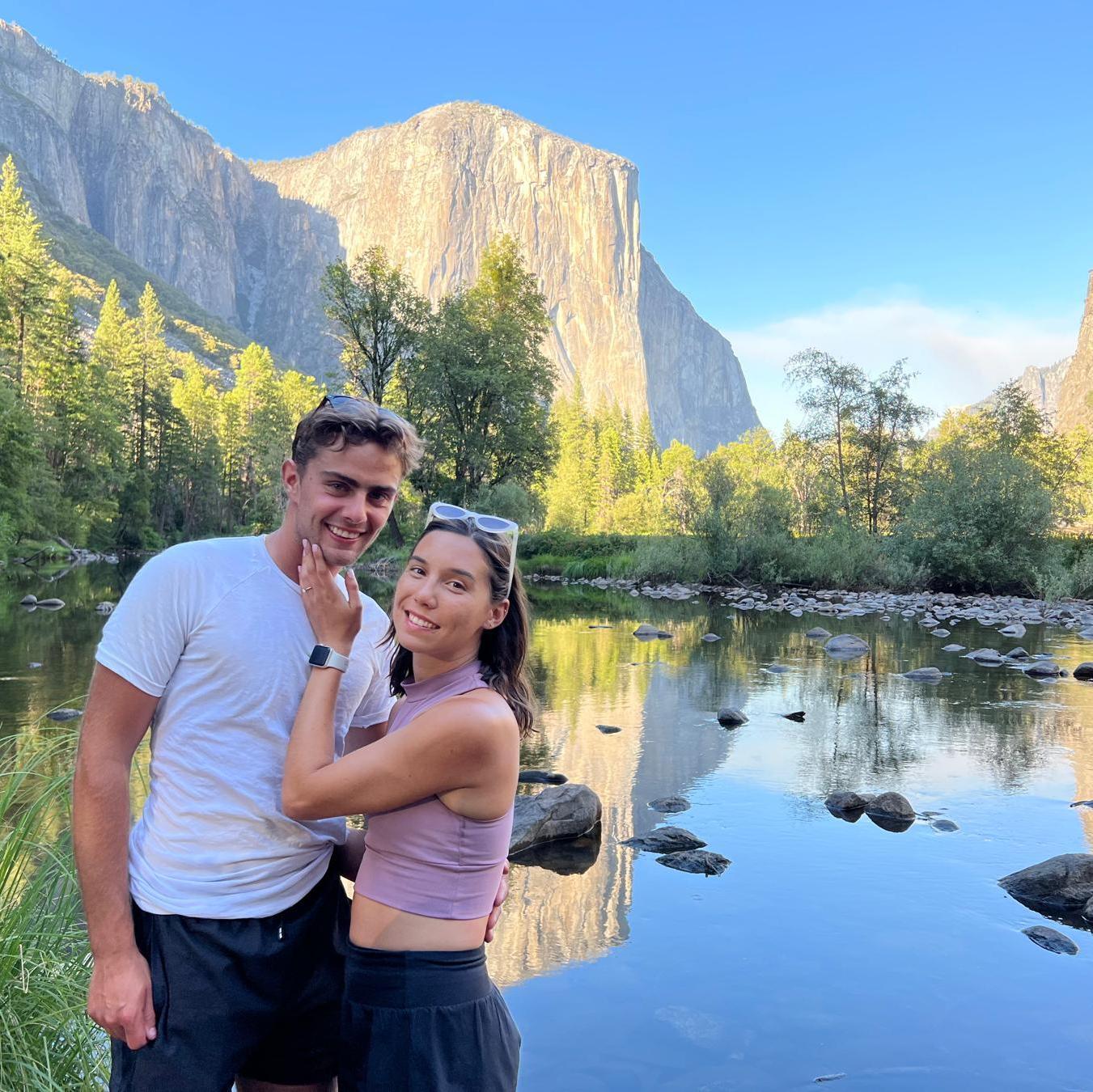 Photos at Mirror Lake with El Capitan in the background. Taken a couple of hours after we got engaged, at the top of Halfdome.