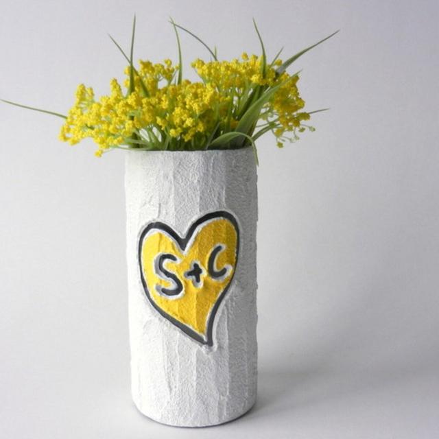 Custom Couple Gift / valentine gift / Vase with initials carving / yellow heart / Personalized gift / wedding gift / customized vase