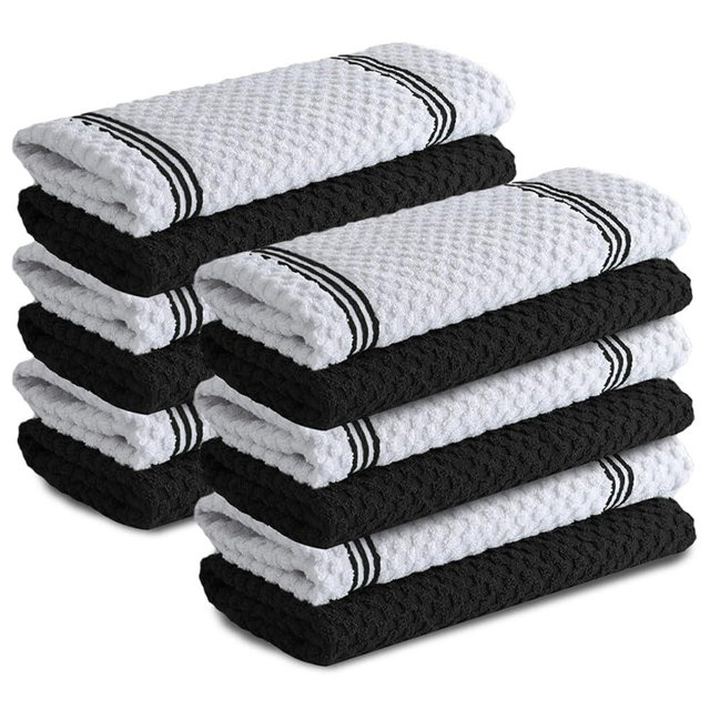 Infinitee Xclusives Premium Kitchen Towels - [Pack of 12] 100% Cotton Kitchen Hand Towels (15 x 25 Inches) - Dish Towels for Kitchen |Storm Black|