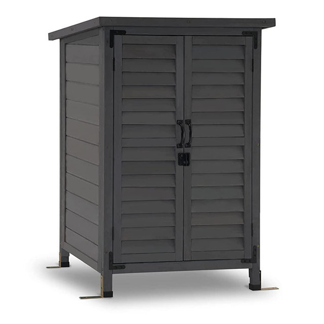 MCombo Outdoor Wood Storage Cabinet, Small Size Garden Wooden Tool Shed with Double Doors, Outside Tools Cabinet for Backyard (24.6”x 18.3”x38.2”) 0985 (Grey)