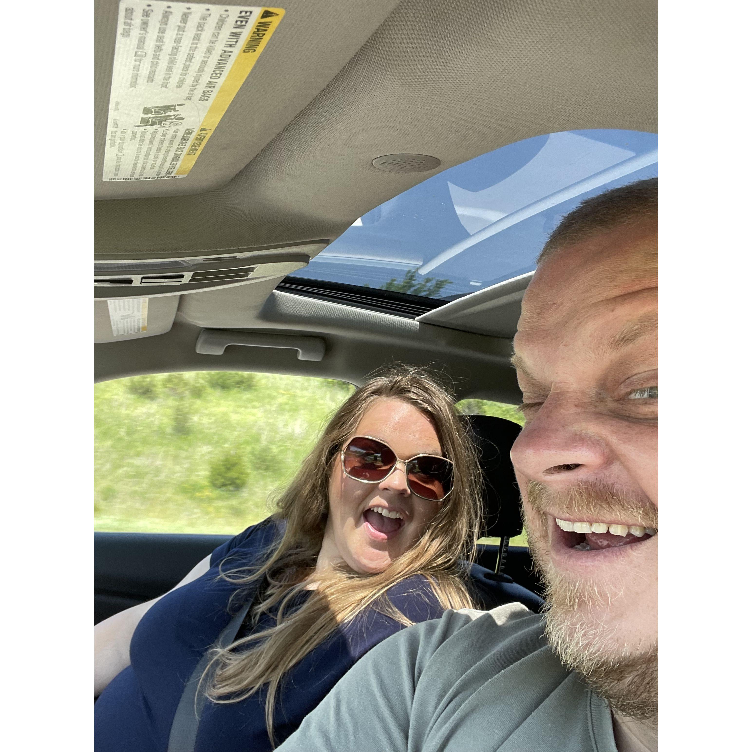 Our first official photo together on our way back from Iowa!