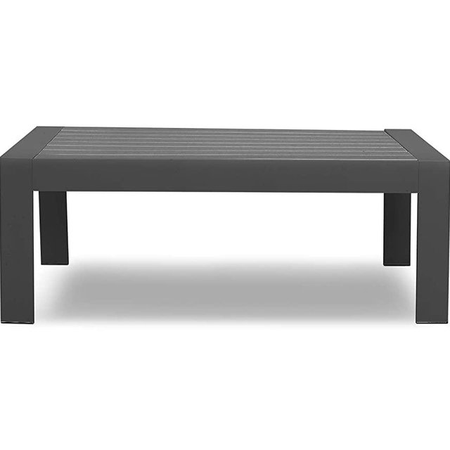 Solaste Patio Furniture Metal Coffee Table, All-Weather Aluminum Garden Outdoor Contemporary Rectangle Table with Metal Frame, Dark Grey