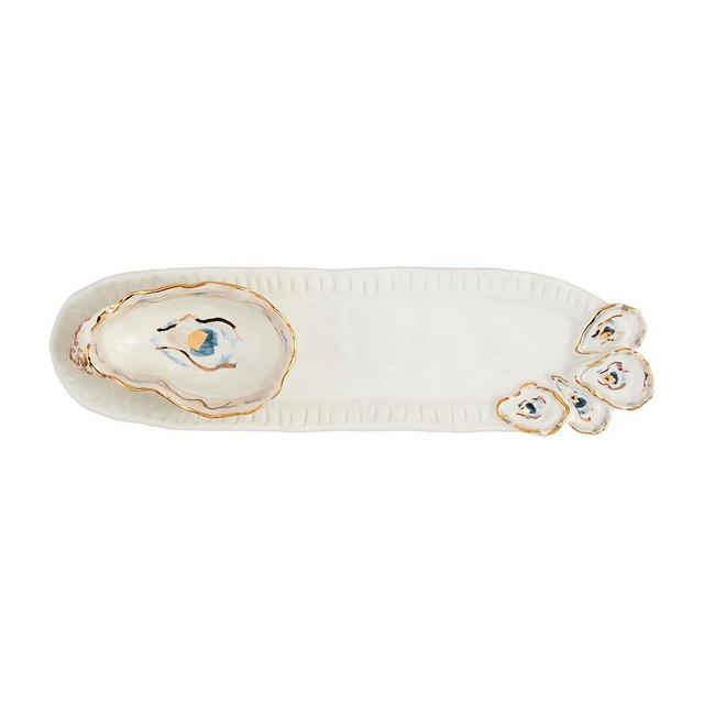 Mud Pie Oyster Tidbit And Tray Set; tray 4" x 14" | dip 2" x 5"