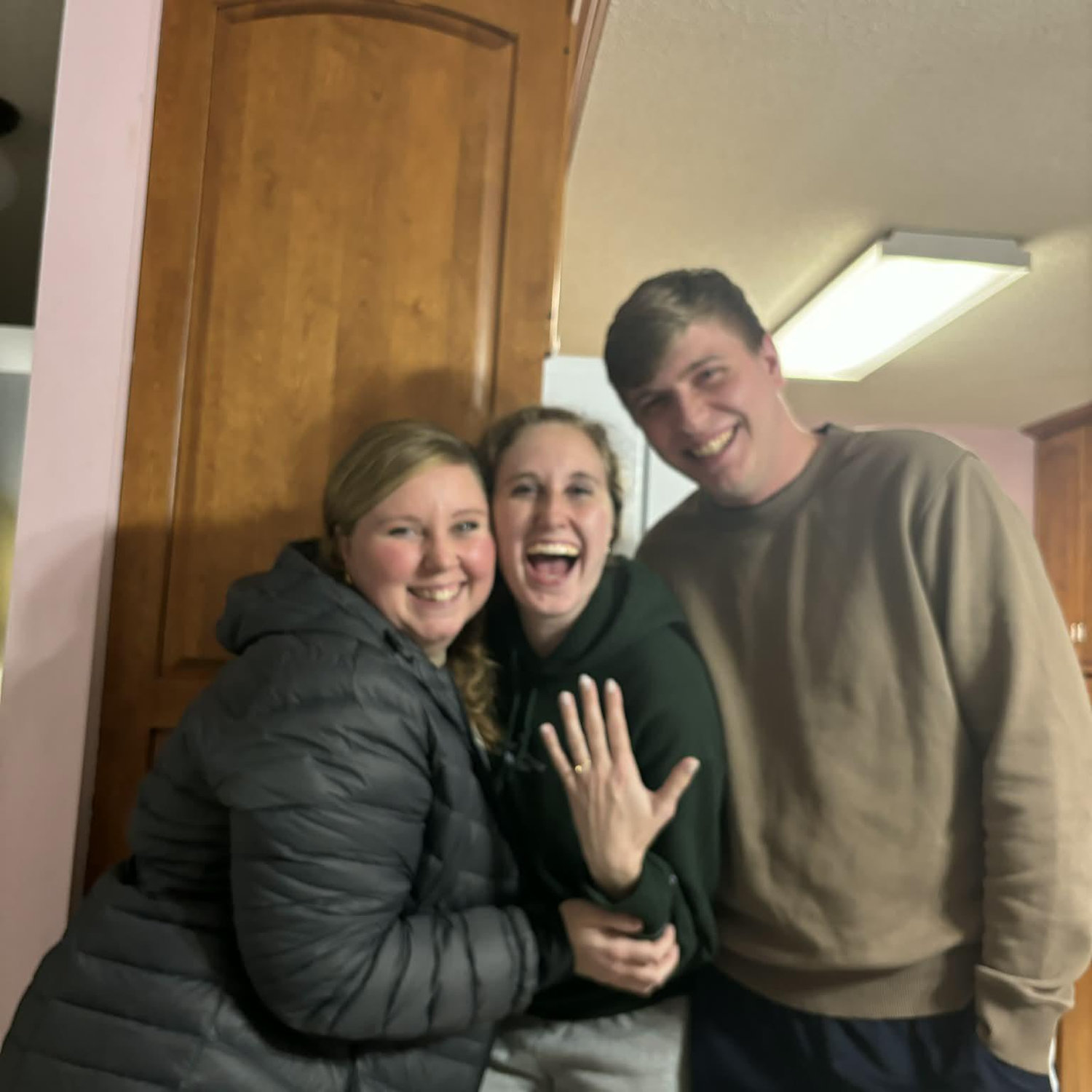 Telling the fam about the engagement, Hi Cate!