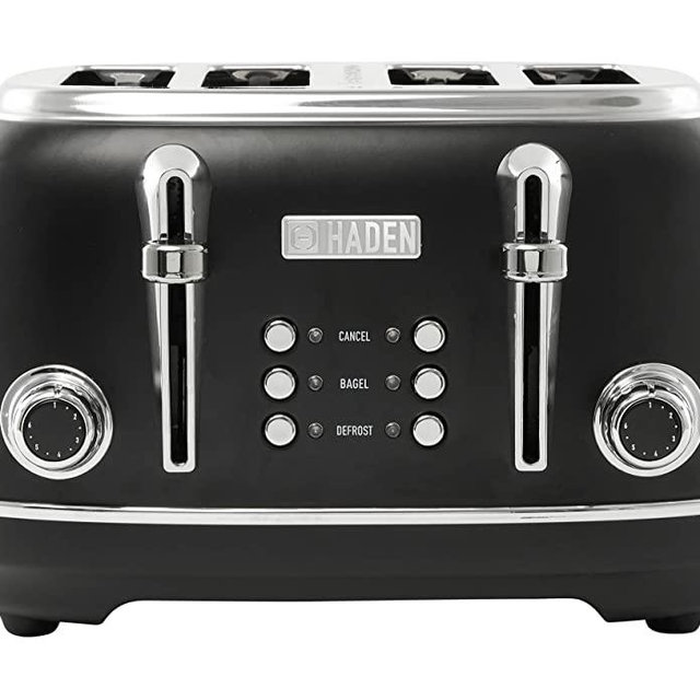 Haden 75096 Heritage 4 Slice Toaster, Wide Slot with Removable Crumb Tray and Settings, Black/Chrome