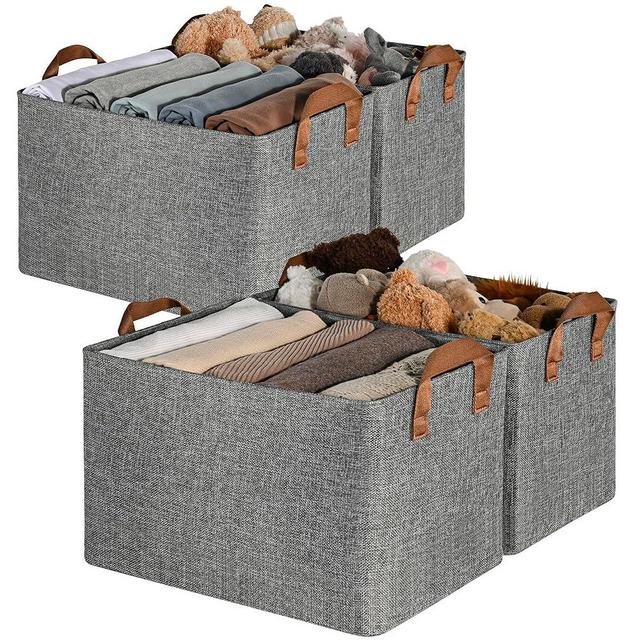 GRANNY SAYS Storage Baskets for Closet, Extra Large Storage Bins with Metal Frame, Canvas Storage Baskets, Gray Clothing Storage Containers for Dorm Children Room Hallway, 4-Pack
