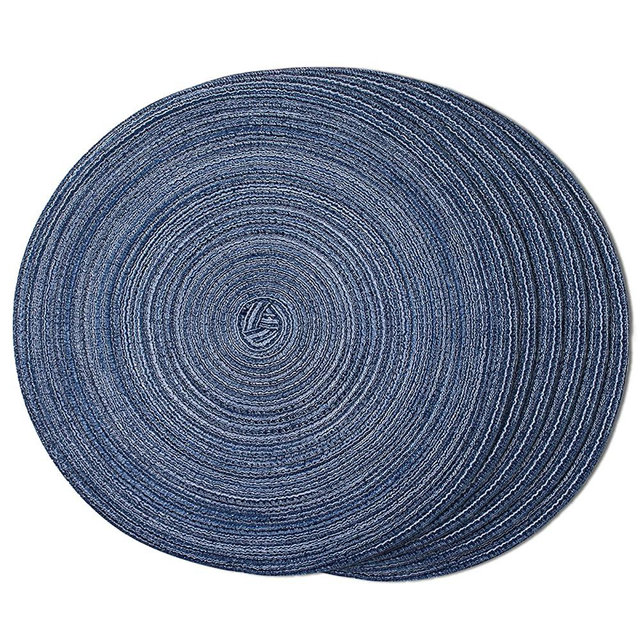 FunWheat Round Braided Placemats Set of 6 Place mats for Dining Tables Woven Heat Resistant Table Mats 15 inch(Blue)