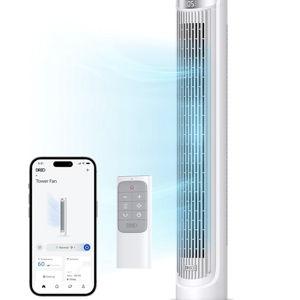 DREO Smart Tower Fan for Bedroom, Standing Fans for Indoors, 90° Oscillating, 26ft/s Velocity Quiet Floor Fan with Remote, 12H Timer, Voice Control Fans for Indoors, Compatible with Alexa