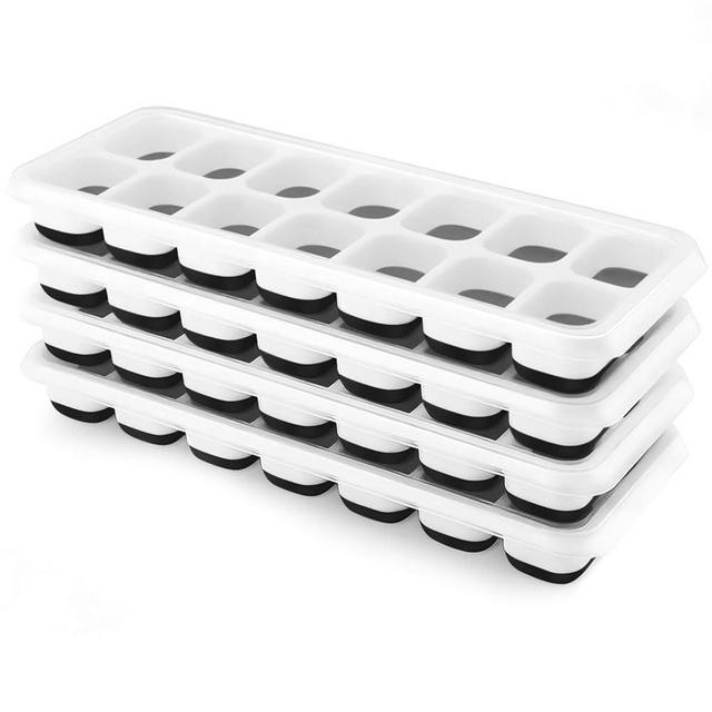 Ice Cube Trays 4 Pack, Airabc Silicone Ice Cube Trays with Removable Lid, Easy-Release Flexible 14-cube Ice Trays, LFGB Certified and BPA Free, Stackable Ice Trays with Covers for Cocktail, Freezer