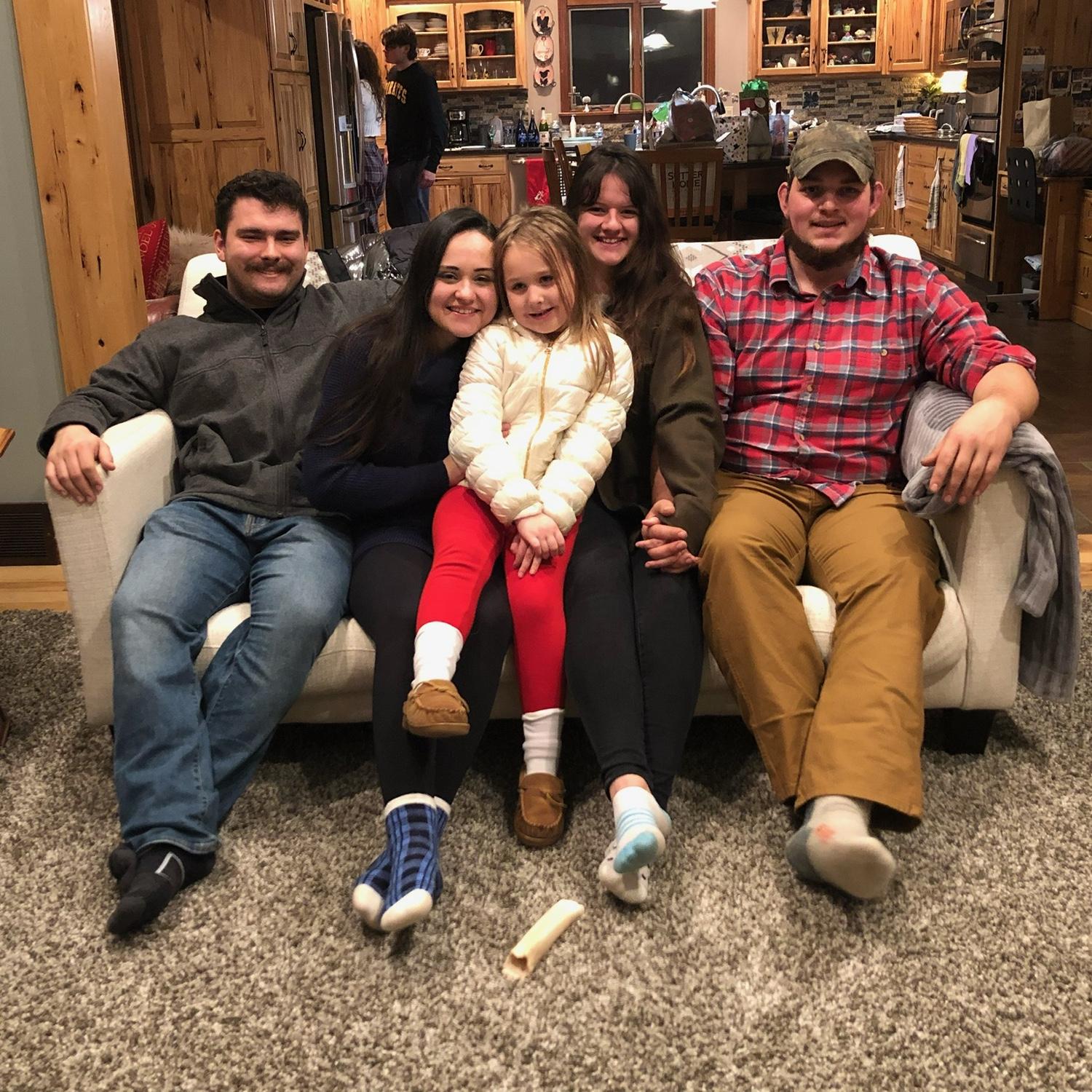 Parker, Brennan, Bryn, Erin, and Noah at Christmas 2021