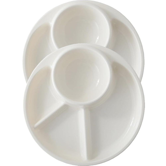 AIYoo Unbreakable Divided Plates for Adults Portion Control Plates Set of 2 White Round Plastic Dinner Plate 9 Inch for Camping Outdoor or Every Day Use