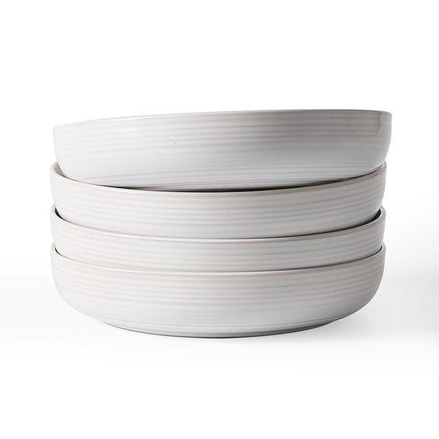 famiware Milkyway 33 oz Bowl Set, Pasta Bowls Set of 4, Salad Bowls, Double Reactive Glaze, Sturdy & Stackable, Ideal for Housewarming, Festivals, White Thread