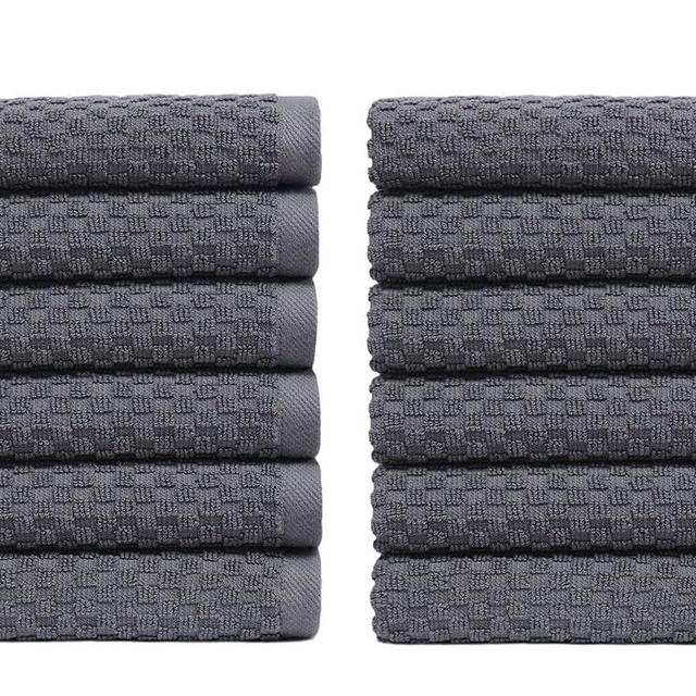 COTTON CRAFT Euro Spa Waffle Wash Cloth - Set of 12 Luxury Pure Ringspun Cotton Waffle Weave Bathroom Face Towel - Everyday Absorbent Hotel Gym Shower Beach Kitchen Travel Dorm - 12x12 inches - Grey