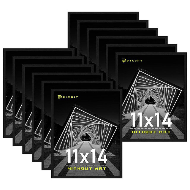 Picrit 11x14 Picture Frame Set of 12, Wall Gallery 11 x 14 Photo Frames without Mat, Multi Photo Display for Home Decor, Black