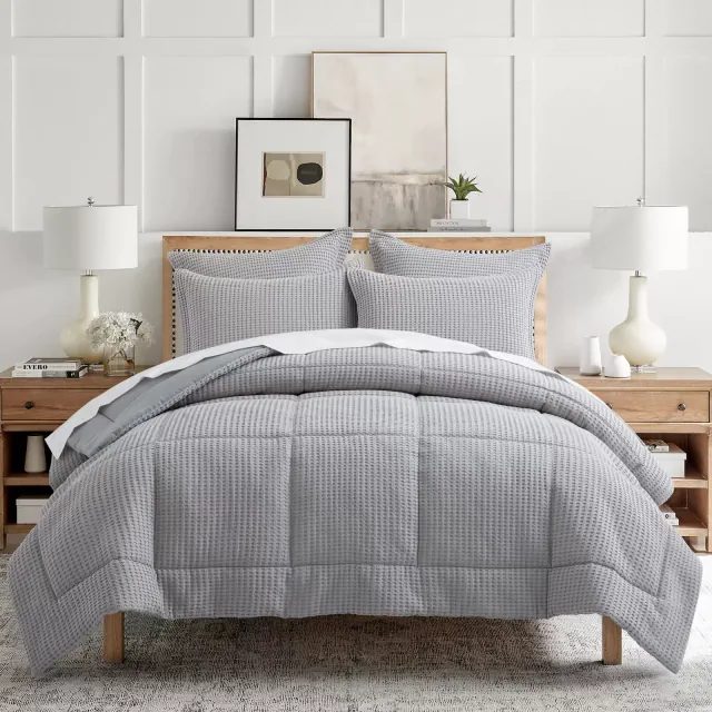 Mills Waffle Grey Pewter Full/Queen Comforter Set - Levtex Home