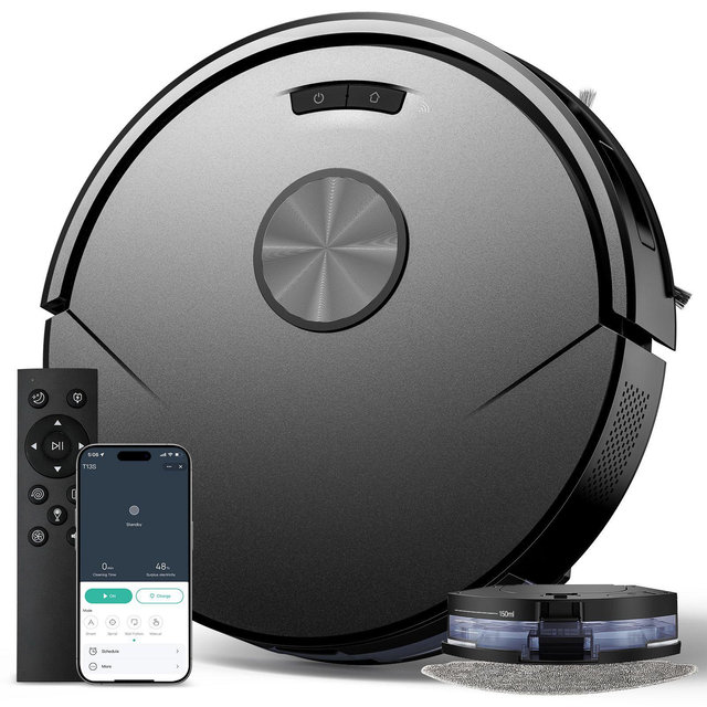 Teendow 2 in 1 Robot Vacuum and Mop Combo,8000Pa Self-Charging Robotic Vacuum Cleaner for Pet Hair, Hard Floors & Carpets,120-Min, App & Voice Control